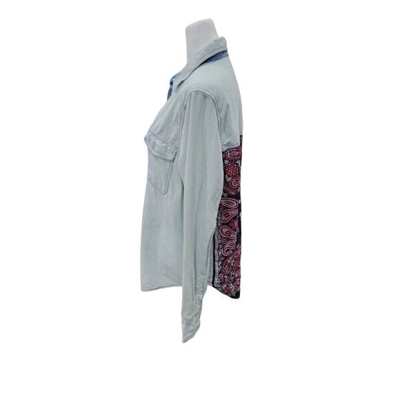 Free People Bandana Bandit Button Long Sleeve Shirt Button Up Denim Size Small - Picture 4 of 11